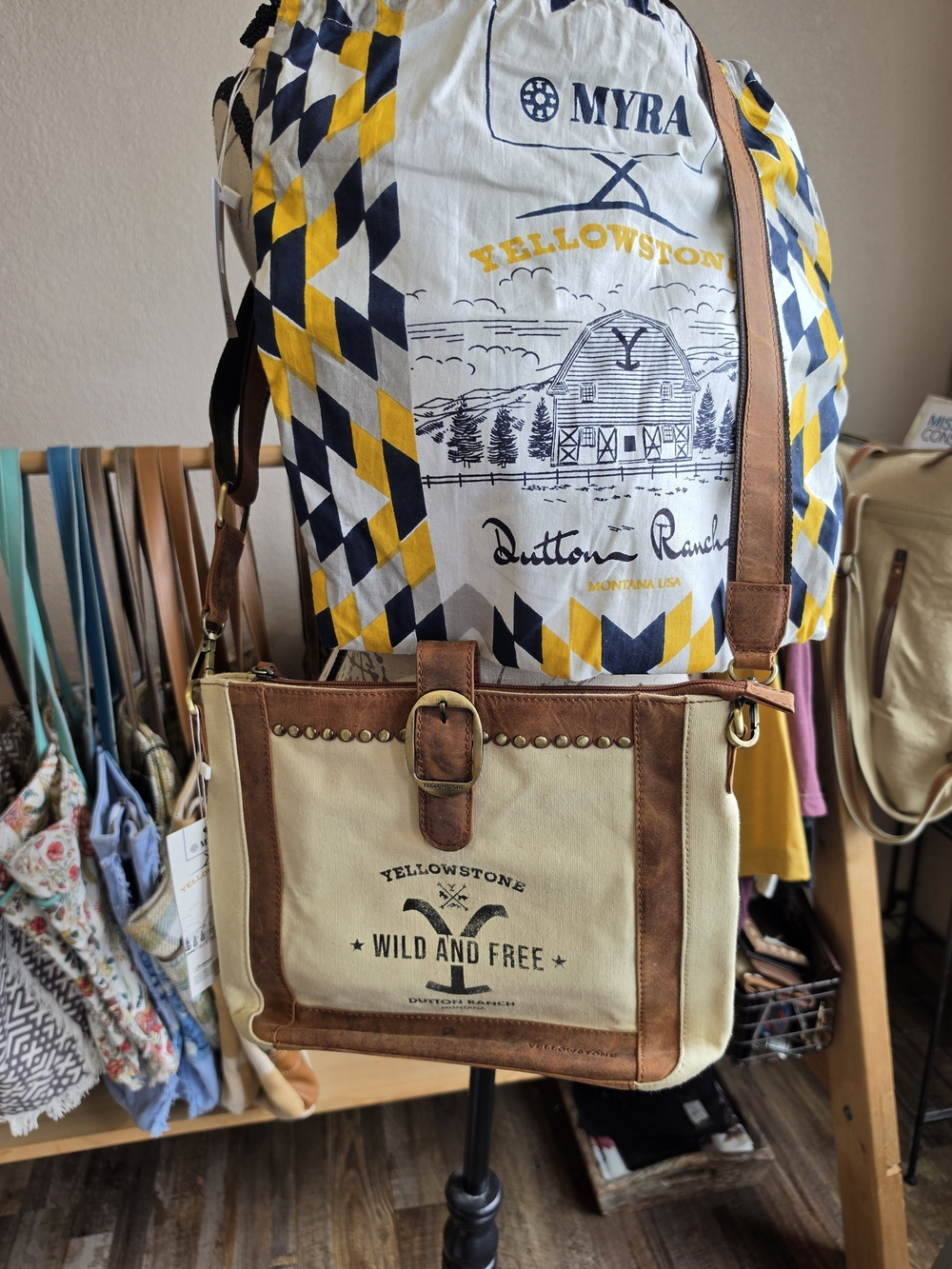 'Wild and Free' Canvas Messenger Bag - Tan/Brown